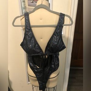 Women One Piece Metallic Bodysuit
